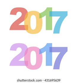 Happy New Year 2017 colorful vector flat design elements. 