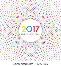 happy new year 2017 and colorful polka dots pattern on white background (vector)