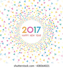 happy new year 2017, colorful triangles burst on white background (vector)