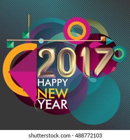 Happy new year 2017 colorful vector design, geometric background