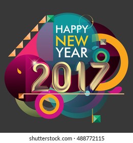 Happy new year 2017 colorful vector design, geometric background