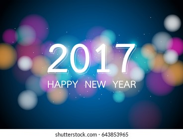 Happy new year 2017 with colorful bokeh and defocused lights stype background. Vector illustration