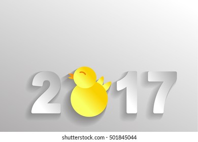 Happy new year 2017 concept in Paper cut style .Yellow chick  for background