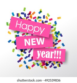Happy New Year 2017 with Confetti Layout/Design Cover Background