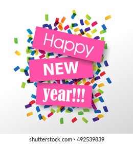 Happy New Year 2017 with Confetti Layout/Design Cover Background