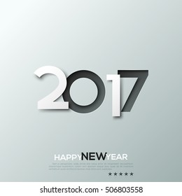 Happy new year 2017, congratulation, celebration banner, poster, website header, party invitation, greeting card. Paper white design with shadows. Vector illustration in minimalist style.