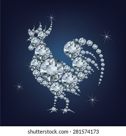 Happy new year 2017 creative greeting card with Rooster made up a lot of diamonds 