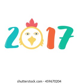 Happy new year 2017 creative greeting card design. greeting card made in style.  cock head