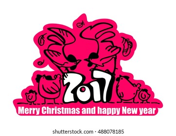 Happy new year 2017 creative greeting card design Year 2017 vector design element, Happy New Year 2017 colorful greeting card made in style.