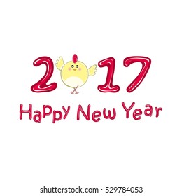 Happy new year 2017 creative greeting card with chickens. Vector illustration.