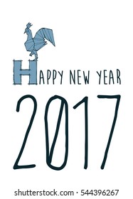 Happy New Year 2017 creative lettering text. Vector greeting card