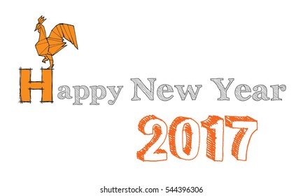 Happy New Year 2017 creative lettering text. Vector greeting card