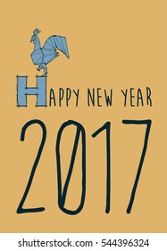 Happy New Year 2017 creative lettering text. Vector greeting card