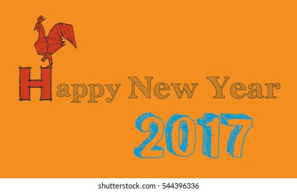 Happy New Year 2017 creative lettering text. Vector greeting card