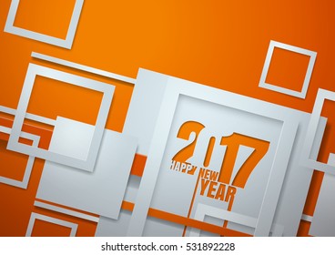 Happy New Year 2017 Cut from Paper Background, Vector Illustration