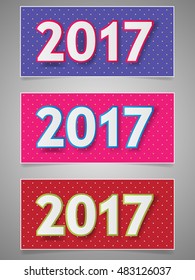 Happy new year 2017 design. Banner set. Vector illustration.