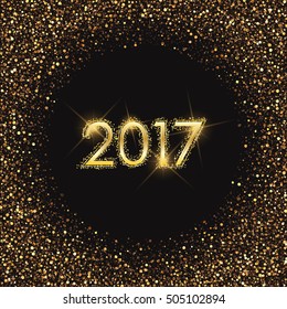 Happy new year 2017 design with gold confetti. Vector illustration. Elegant layout design for new year. 