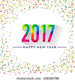 Happy New Year 2017 design with confetti background. Calendar template vector elements 