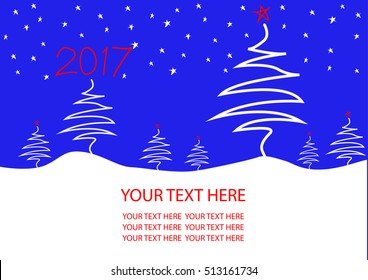 Happy New Year 2017 with drawing of Christmas tree