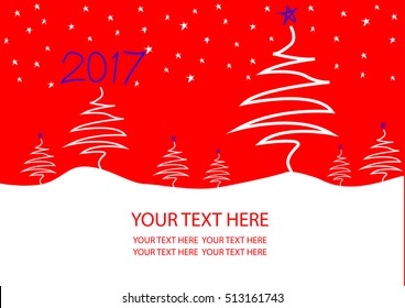Happy New Year 2017 with drawing of Christmas tree