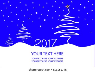 Happy New Year 2017 with drawing of Christmas tree