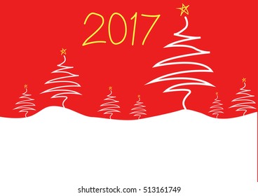 Happy New Year 2017 with drawing of Christmas tree