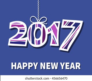 Happy New Year 2017 with drop shadow on blue background