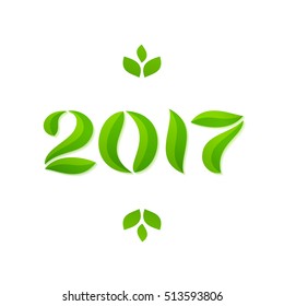 Happy new year 2017 eco leaves greeting card design