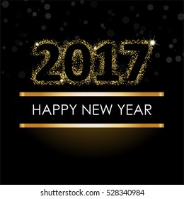 Happy new year 2017 etter with Gold glitter texture border over black background