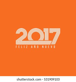 Happy new year 2017 FELIZ ANO NUEVO spanish graphic lettering greeting card theme mockup, season winter holidays orange poster background