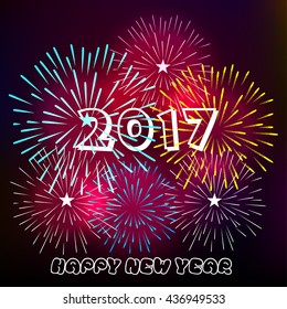 Happy New Year 2017 with fireworks background