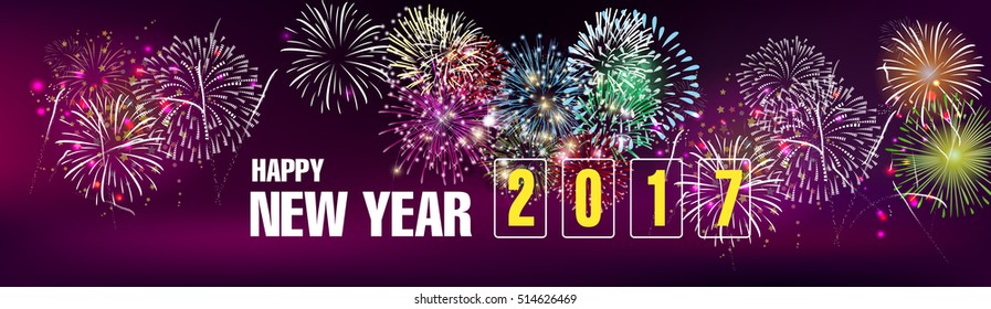 Happy new year 2017 with fireworks