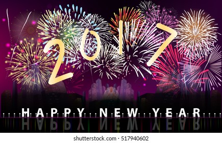 Happy new year 2017 with fireworks background