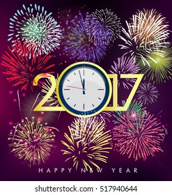 Happy new year 2017 with fireworks background