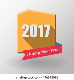 Happy New Year 2017 flat label and stamp.  Vector illustration.