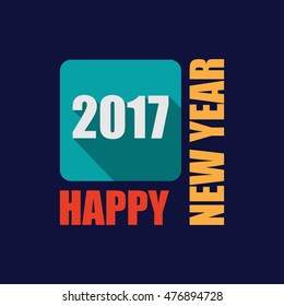 Happy New Year 2017 flat label and stamp. Vector illustration.