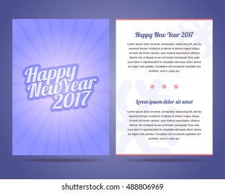 Happy New Year 2017 flyer vector template. Calligraphic font with rays. 