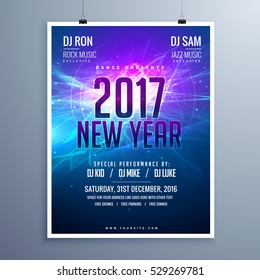 happy new year 2017 flyer layout template with abstract glowing background