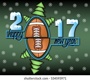 Happy new year 2017 and football with Christmas trees. Vector illustration