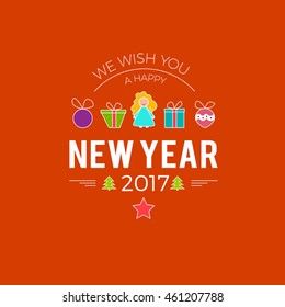 Happy New Year 2017 funny greeting card with stylish icons