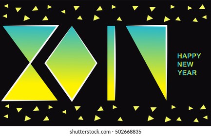 Happy New Year 2017 geometric modern design for printing on card paper fabric poster carpet and book cover, Vector type in colorful gradient tone on dark background