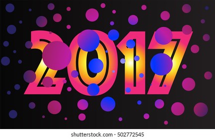 Happy New Year 2017 geometric modern design for printing on card paper fabric poster carpet and book cover, Vector type in colorful gradient tone on dark black background