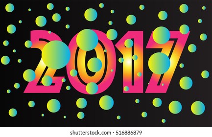 Happy New Year 2017 geometric modern design for printing on card paper fabric poster carpet and book cover, Vector type in colorful gradient tone on dark black background