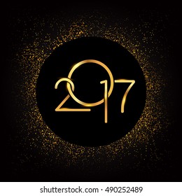 Happy New Year 2017 with glitter isolated on black background, text design gold colored, vector elements for calendar and greeting card