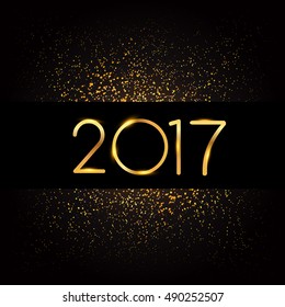 Happy New Year 2017 with glitter isolated on black background, text design gold colored, vector elements for calendar and greeting card