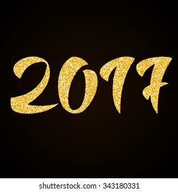Happy New Year 2017  - gold glitter hand lettering on black background greeting card