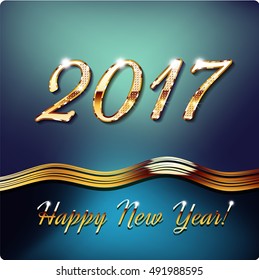 Happy New Year 2017, Gold inlaid figures, with shadow and glare. vector