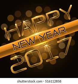 Happy New Year 2017 gold on bokeh background design for holiday festival celebration vector illustration.