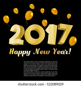 Happy New Year 2017 Gold Card | EPS10 Vector Design