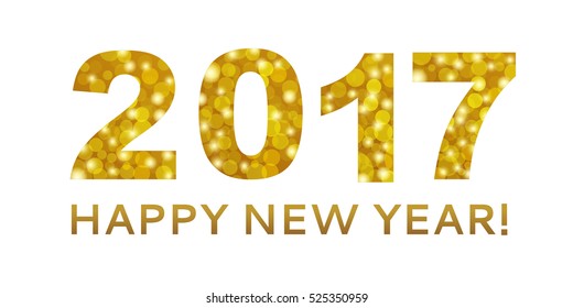 Happy New Year 2017 in gold bokeh abstract background. For use as a decorative background and new year 2017 card
